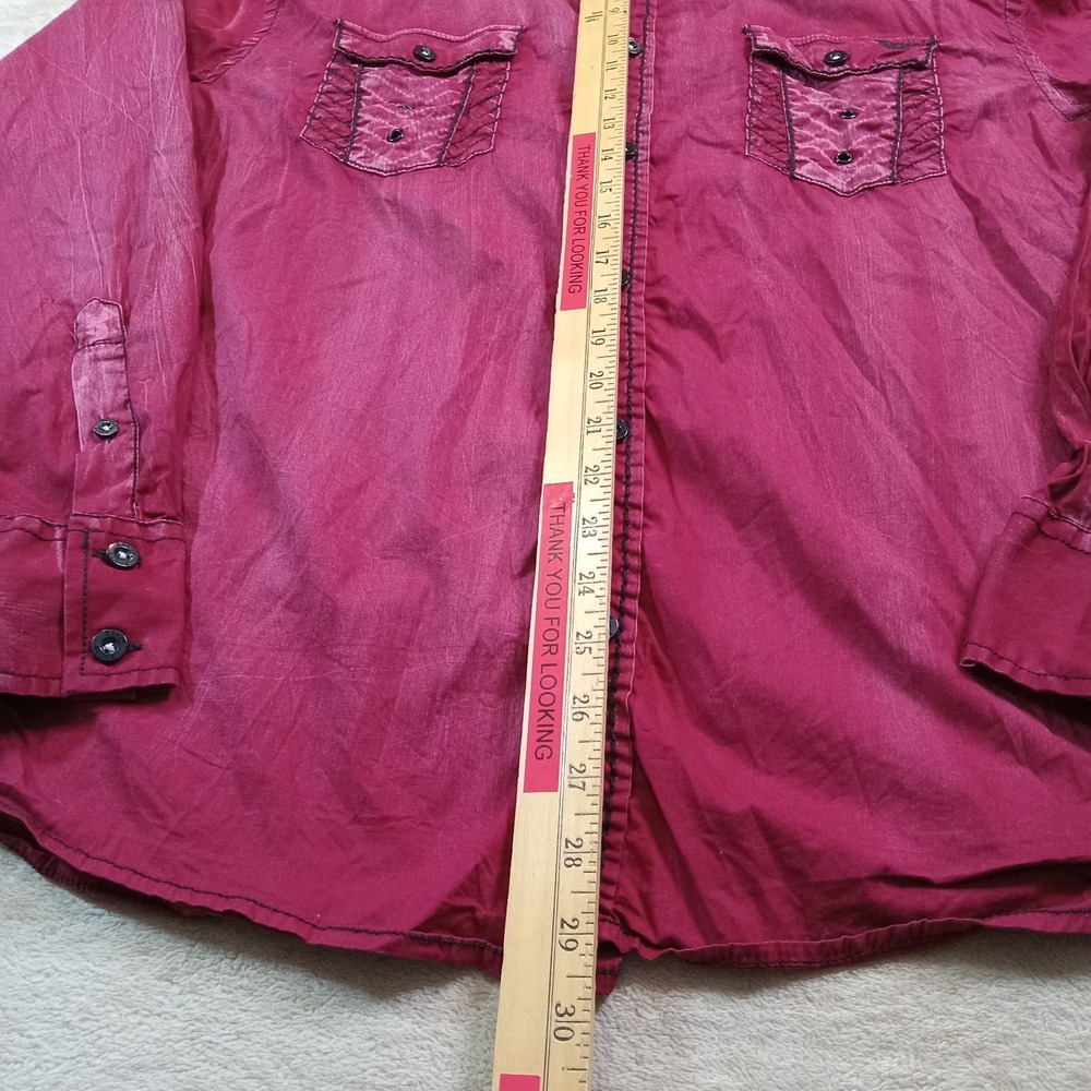 Roar Signature Embroidered Long Sleeve Button Up Stretch Shirt Men's XL Dark Red - Picture 6 of 6